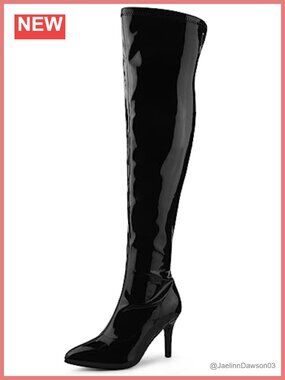 Patent Leather Pointed Toe Stiletto Heels Over The Knee High Boots